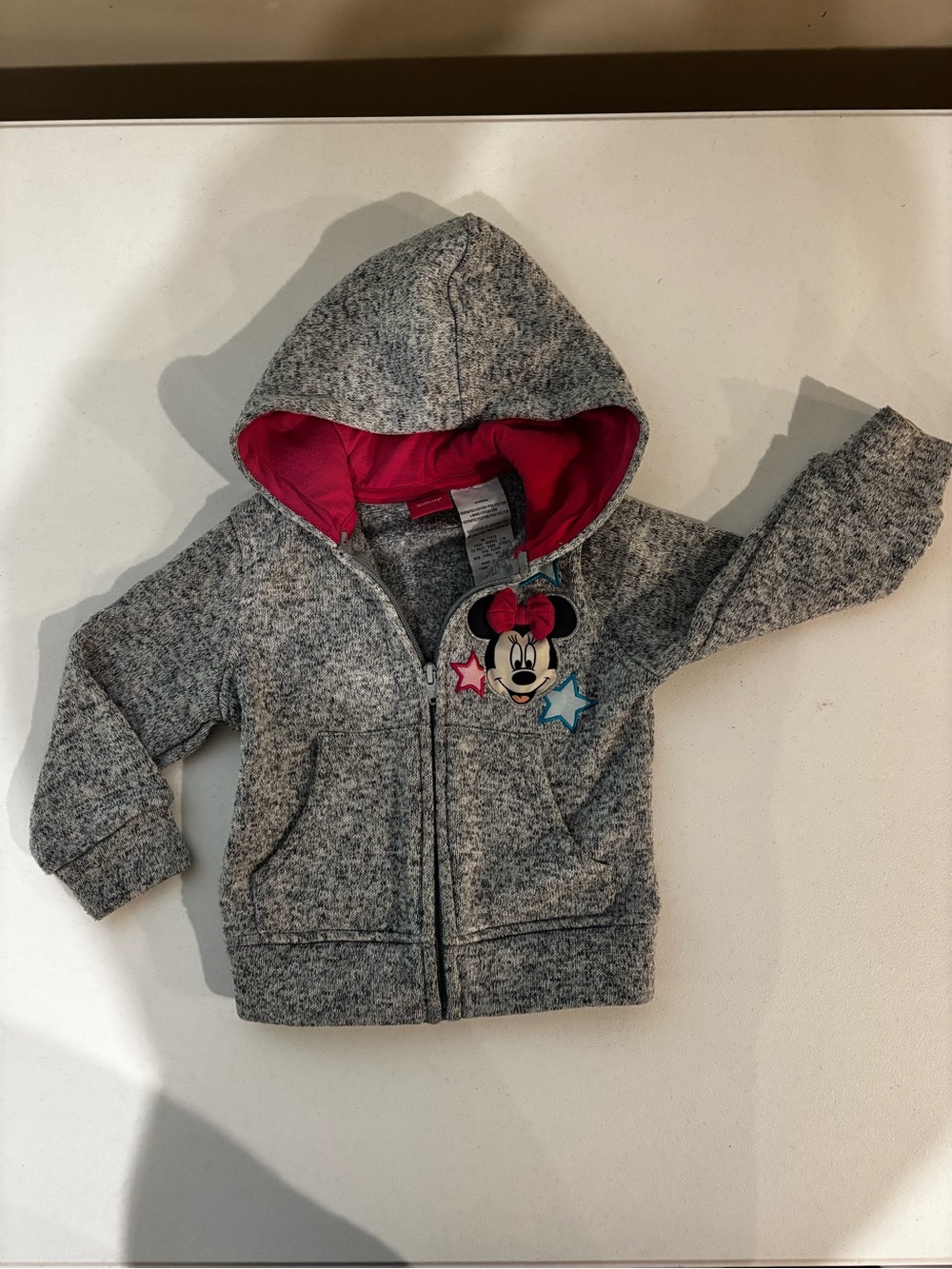 Disney Gray Hooded Sweatshirt with Pink Lining and Minnie Patch